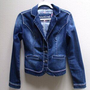 Maurices Blue Jean Denim Fitted Jacket Blazer Sz Small